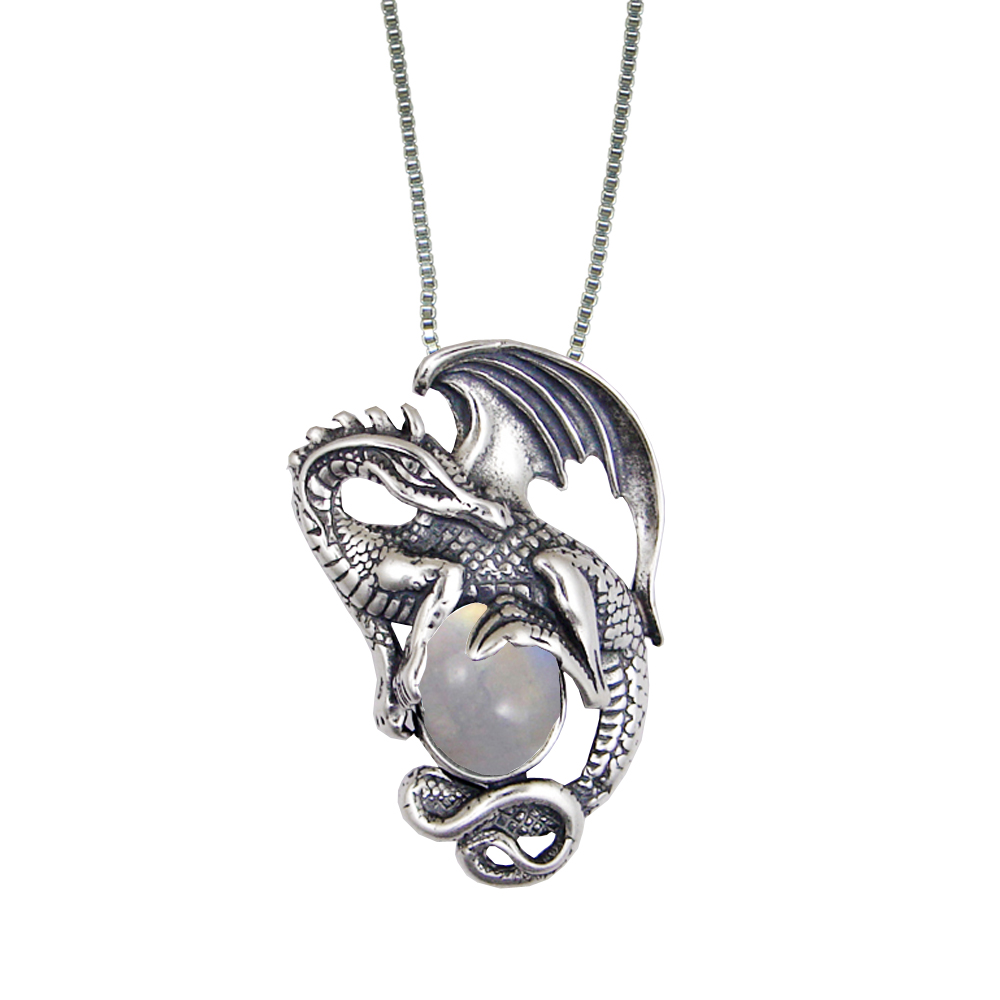 Sterling Silver Dragon Queen Pendant With Rainbow Moonstone